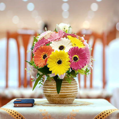 15 Pcs Artificial Gerbera Daisies Flowers Fake Daisy Real Touch | PU Faux Flowers Bouquet for Indoor Home Arrangements Vase Wedding Party Table Centerpiece DIY Floral Decor (Yellow)