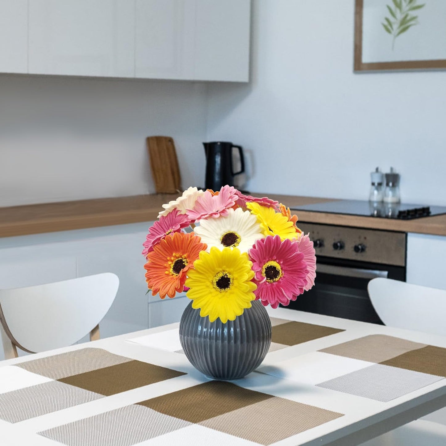 15 Pcs Artificial Gerbera Daisies Flowers Fake Daisy Real Touch | PU Faux Flowers Bouquet for Indoor Home Arrangements Vase Wedding Party Table Centerpiece DIY Floral Decor (Yellow)