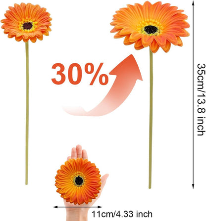 15 Pcs Artificial Gerbera Daisies Flowers Fake Daisy Real Touch | PU Faux Flowers Bouquet for Indoor Home Arrangements Vase Wedding Party Table Centerpiece DIY Floral Decor (Yellow)