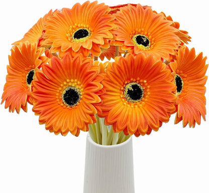 15 Pcs Artificial Gerbera Daisies Flowers Fake Daisy Real Touch | PU Faux Flowers Bouquet for Indoor Home Arrangements Vase Wedding Party Table Centerpiece DIY Floral Decor (Yellow)