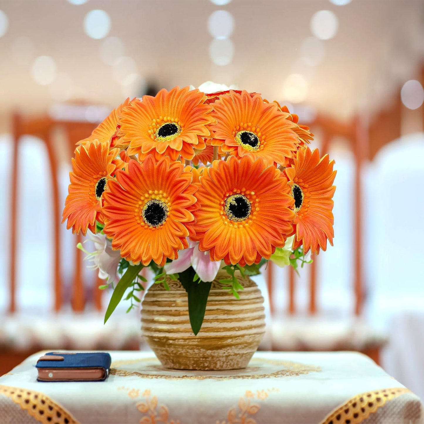 15 Pcs Artificial Gerbera Daisies Flowers Fake Daisy Real Touch | PU Faux Flowers Bouquet for Indoor Home Arrangements Vase Wedding Party Table Centerpiece DIY Floral Decor (Yellow)