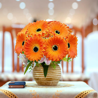 15 Pcs Artificial Gerbera Daisies Flowers Fake Daisy Real Touch | PU Faux Flowers Bouquet for Indoor Home Arrangements Vase Wedding Party Table Centerpiece DIY Floral Decor (Yellow)