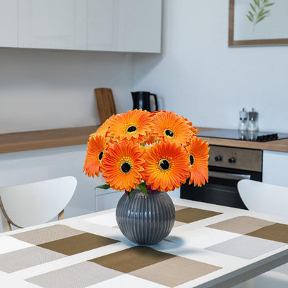 15 Pcs Artificial Gerbera Daisies Flowers Fake Daisy Real Touch | PU Faux Flowers Bouquet for Indoor Home Arrangements Vase Wedding Party Table Centerpiece DIY Floral Decor (Yellow)