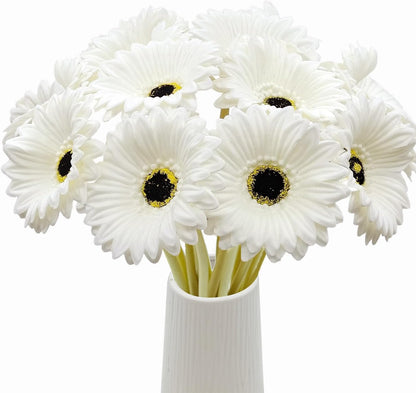 15 Pcs Artificial Gerbera Daisies Flowers Fake Daisy Real Touch | PU Faux Flowers Bouquet for Indoor Home Arrangements Vase Wedding Party Table Centerpiece DIY Floral Decor (Yellow)