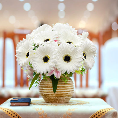 15 Pcs Artificial Gerbera Daisies Flowers Fake Daisy Real Touch | PU Faux Flowers Bouquet for Indoor Home Arrangements Vase Wedding Party Table Centerpiece DIY Floral Decor (Yellow)