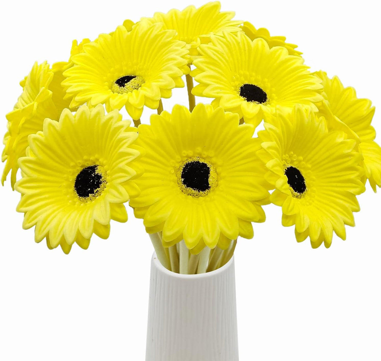 15 Pcs Artificial Gerbera Daisies Flowers Fake Daisy Real Touch | PU Faux Flowers Bouquet for Indoor Home Arrangements Vase Wedding Party Table Centerpiece DIY Floral Decor (Yellow)