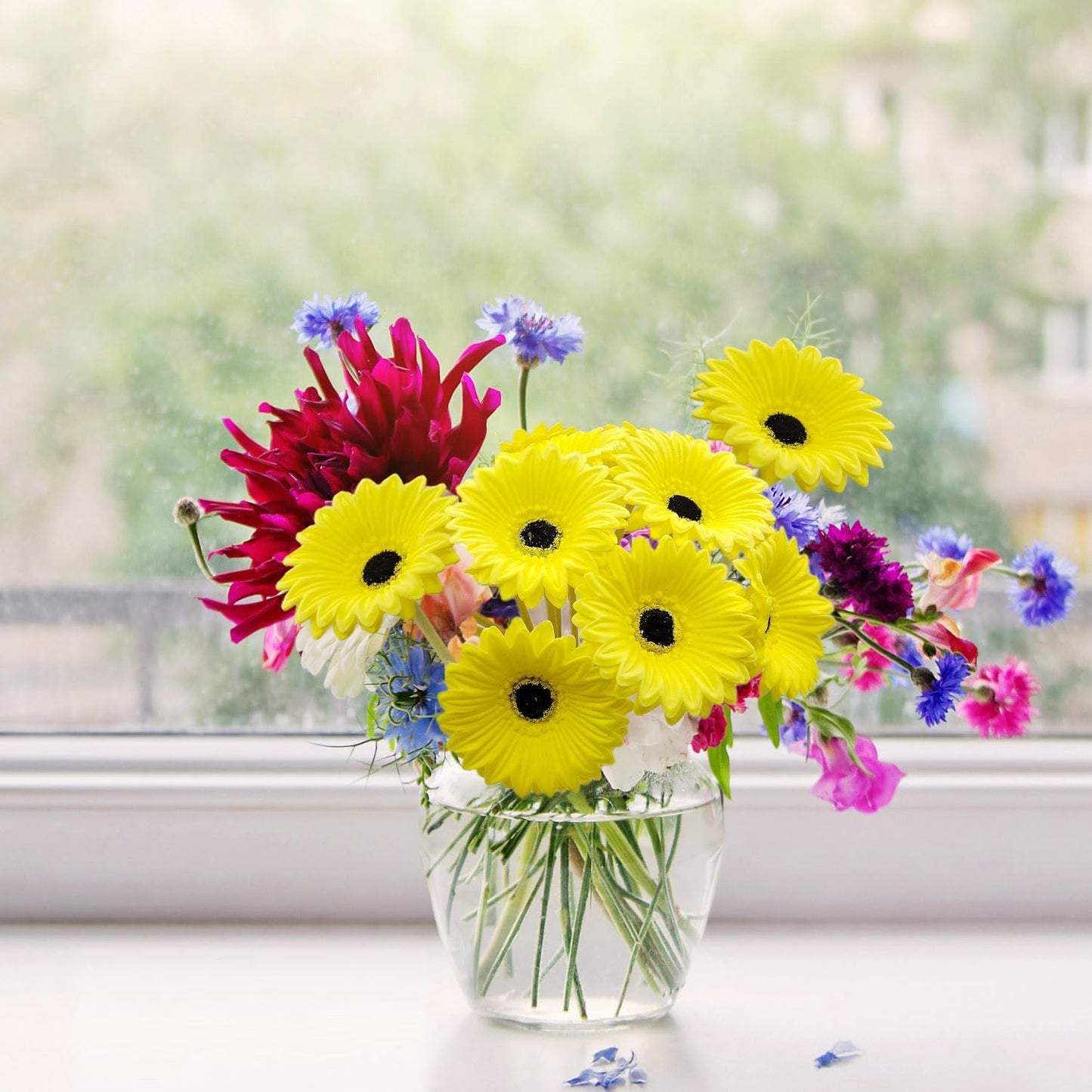 15 Pcs Artificial Gerbera Daisies Flowers Fake Daisy Real Touch | PU Faux Flowers Bouquet for Indoor Home Arrangements Vase Wedding Party Table Centerpiece DIY Floral Decor (Yellow)