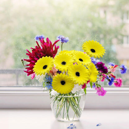 15 Pcs Artificial Gerbera Daisies Flowers Fake Daisy Real Touch | PU Faux Flowers Bouquet for Indoor Home Arrangements Vase Wedding Party Table Centerpiece DIY Floral Decor (Yellow)