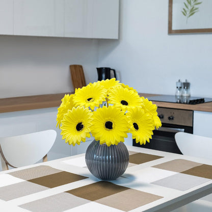 15 Pcs Artificial Gerbera Daisies Flowers Fake Daisy Real Touch | PU Faux Flowers Bouquet for Indoor Home Arrangements Vase Wedding Party Table Centerpiece DIY Floral Decor (Yellow)