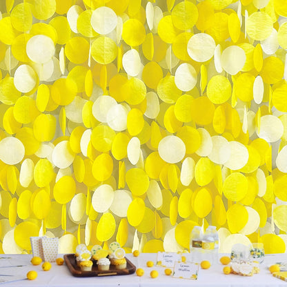 205 Ft Yellow White Party Decorations Gradient Yellow Big Circle Dots Backdrop Streamer Ombre Yellow Tissue Paper Polka Dot Hanging Garland for Birthday Bee Sunflower Lemon Party Supplies