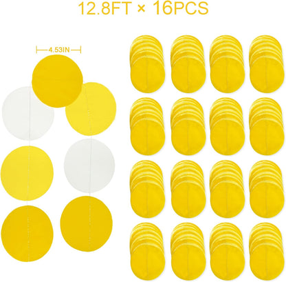 205 Ft Yellow White Party Decorations Gradient Yellow Big Circle Dots Backdrop Streamer Ombre Yellow Tissue Paper Polka Dot Hanging Garland for Birthday Bee Sunflower Lemon Party Supplies