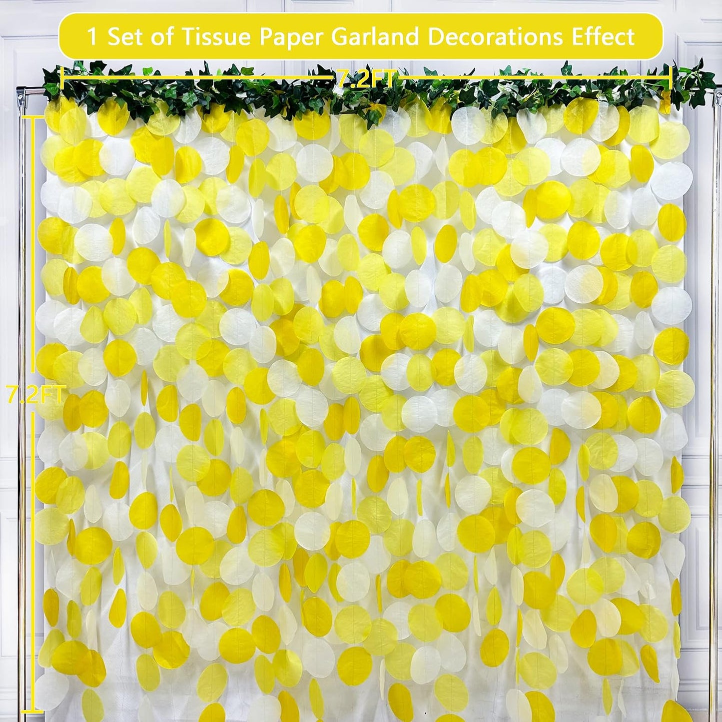 205 Ft Yellow White Party Decorations Gradient Yellow Big Circle Dots Backdrop Streamer Ombre Yellow Tissue Paper Polka Dot Hanging Garland for Birthday Bee Sunflower Lemon Party Supplies