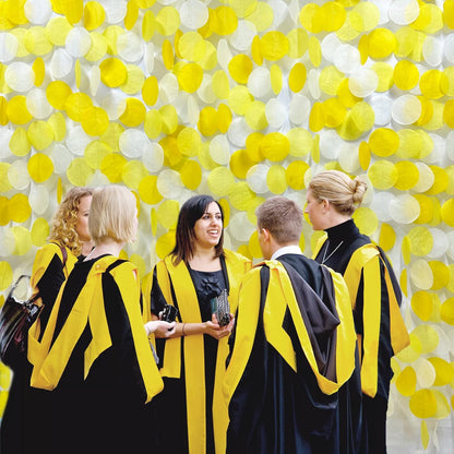 205 Ft Yellow White Party Decorations Gradient Yellow Big Circle Dots Backdrop Streamer Ombre Yellow Tissue Paper Polka Dot Hanging Garland for Birthday Bee Sunflower Lemon Party Supplies