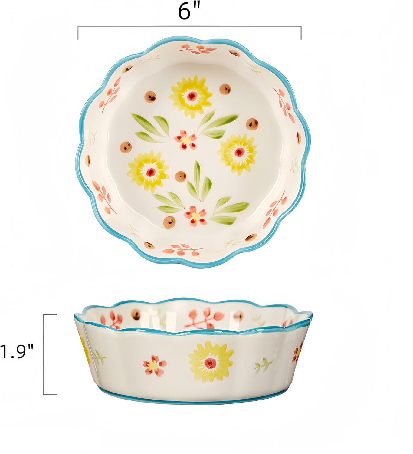 Hand Painted Cat Bowl Ceramic, Shallow Wide Cat Food Bowl Whisker Friendly | Crafted Lead-Free Glaze, Large-capacity, Suitable for Dry Food, Wet Food and Water, 2-Pack, Oven Microwave Tolerant