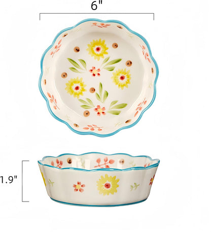 Hand Painted Cat Bowl Ceramic, Shallow Wide Cat Food Bowl Whisker Friendly | Crafted Lead-Free Glaze, Large-capacity, Suitable for Dry Food, Wet Food and Water, 2-Pack, Oven Microwave Tolerant
