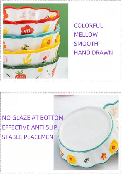 Hand Painted Cat Bowl Ceramic, Shallow Wide Cat Food Bowl Whisker Friendly | Crafted Lead-Free Glaze, Large-capacity, Suitable for Dry Food, Wet Food and Water, 2-Pack, Oven Microwave Tolerant