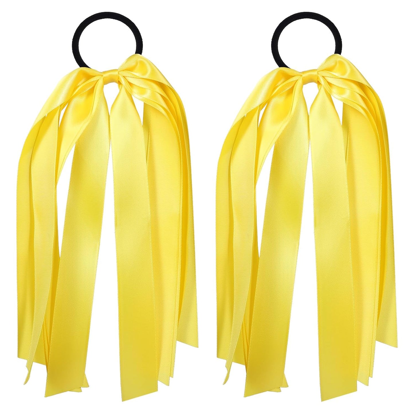 Yellow Ribbon Hair Ties Cheer Long Tassel Elastic Hairbands Handmade Girls Women Ponytail Holder Hair Accessories for Holiday Party
