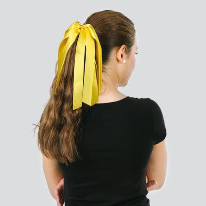 Yellow Ribbon Hair Ties Cheer Long Tassel Elastic Hairbands Handmade Girls Women Ponytail Holder Hair Accessories for Holiday Party