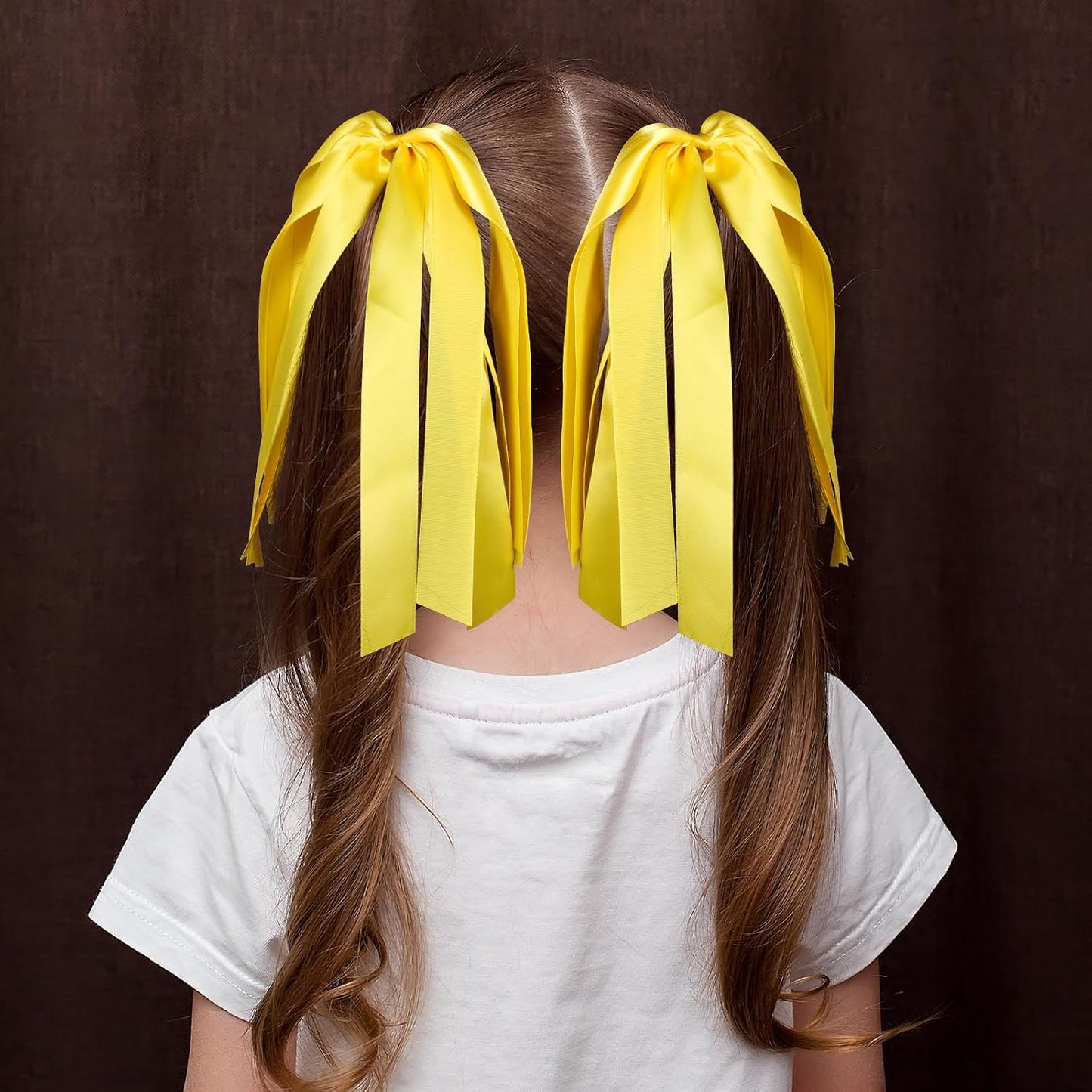 Yellow Ribbon Hair Ties Cheer Long Tassel Elastic Hairbands Handmade Girls Women Ponytail Holder Hair Accessories for Holiday Party
