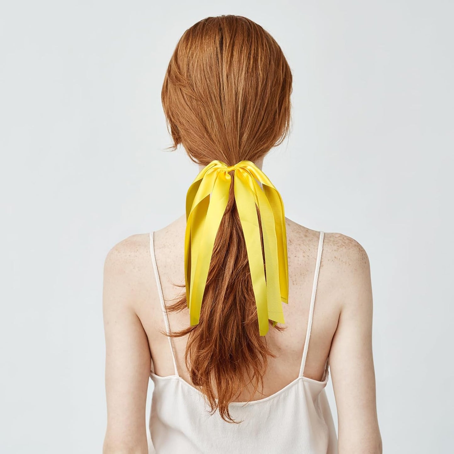 Yellow Ribbon Hair Ties Cheer Long Tassel Elastic Hairbands Handmade Girls Women Ponytail Holder Hair Accessories for Holiday Party