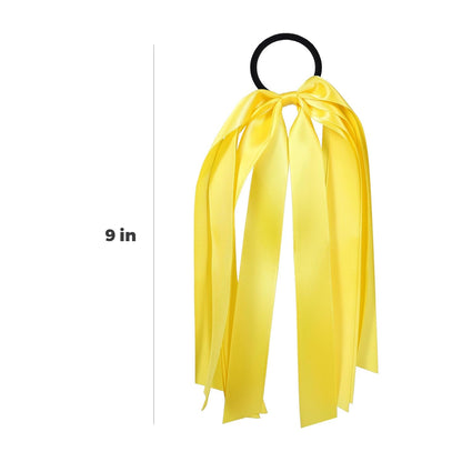 Yellow Ribbon Hair Ties Cheer Long Tassel Elastic Hairbands Handmade Girls Women Ponytail Holder Hair Accessories for Holiday Party