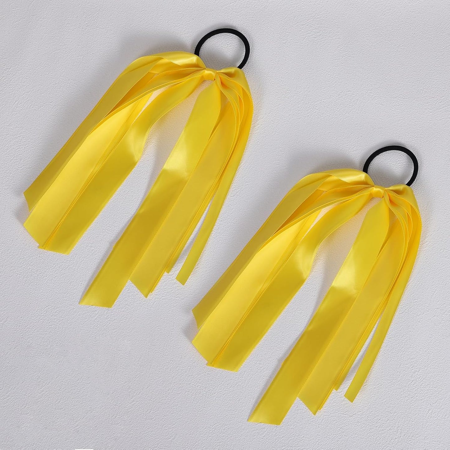 Yellow Ribbon Hair Ties Cheer Long Tassel Elastic Hairbands Handmade Girls Women Ponytail Holder Hair Accessories for Holiday Party