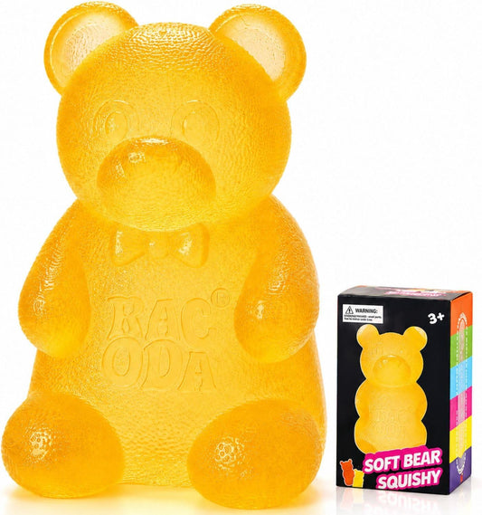 Gummy Bear Squishy Fidget ,Yellow Taba Squishy Bear Squeeze Toys | Pocket Size Non-Sticky Slow Rising Stress Ball for Anxiety Relief,Quiet Sensory Desk Toy for Kid Adult with Autism,Odor Free