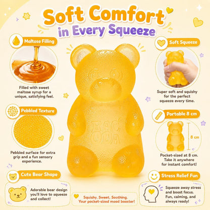 Gummy Bear Squishy Fidget ,Yellow Taba Squishy Bear Squeeze Toys | Pocket Size Non-Sticky Slow Rising Stress Ball for Anxiety Relief,Quiet Sensory Desk Toy for Kid Adult with Autism,Odor Free