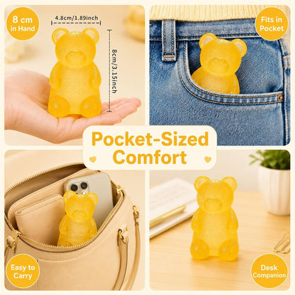 Gummy Bear Squishy Fidget ,Yellow Taba Squishy Bear Squeeze Toys | Pocket Size Non-Sticky Slow Rising Stress Ball for Anxiety Relief,Quiet Sensory Desk Toy for Kid Adult with Autism,Odor Free