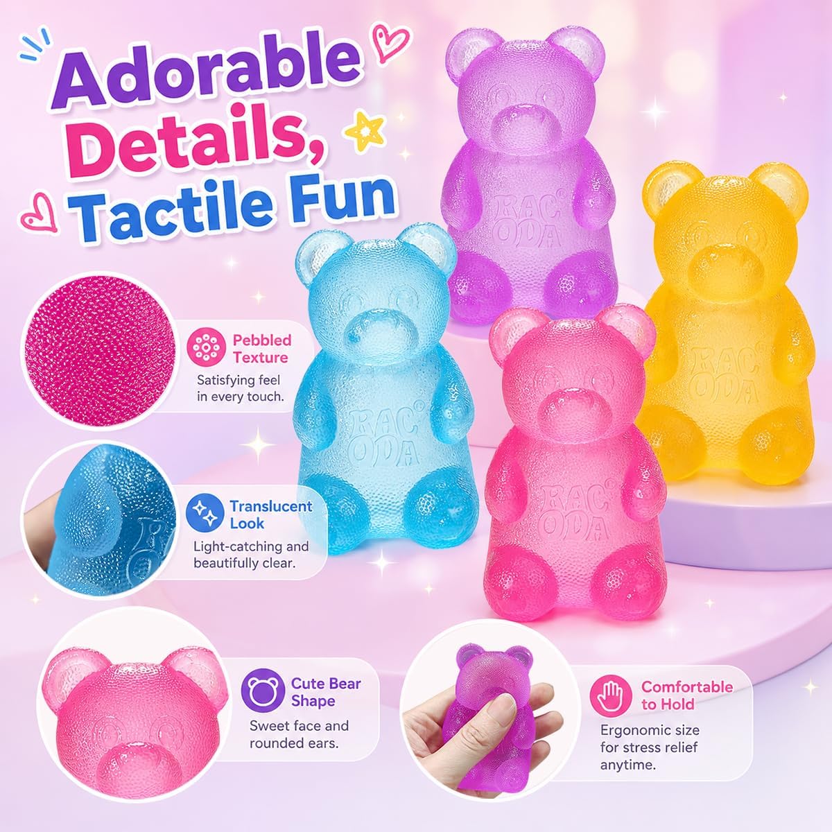 Gummy Bear Squishy Fidget ,Yellow Taba Squishy Bear Squeeze Toys | Pocket Size Non-Sticky Slow Rising Stress Ball for Anxiety Relief,Quiet Sensory Desk Toy for Kid Adult with Autism,Odor Free