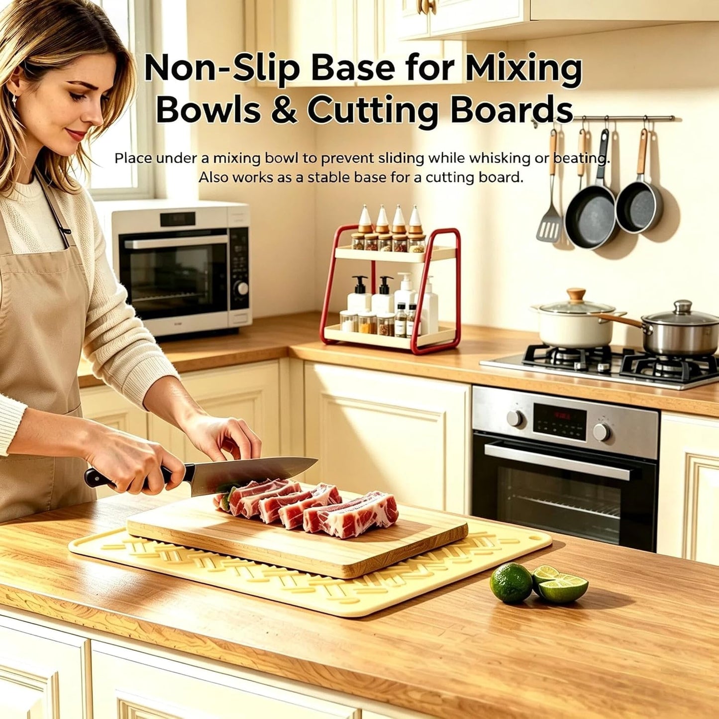 Silicone Dish Drying Mat 22.8 Inch Foldable for Kitchen Counter & Pet Bowl | Beige/Yellow 2 sizes, heat resistant, hangable pet food mat, coffee trivet, baking sheet, fridge liner