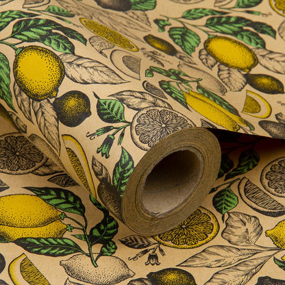 Kraft Wrapping Paper Roll - Lemon Design Great for Summer, Holiday and Special Occasion Wrap - 24 inches X 100 feet