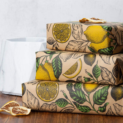 Kraft Wrapping Paper Roll - Lemon Design Great for Summer, Holiday and Special Occasion Wrap - 24 inches X 100 feet