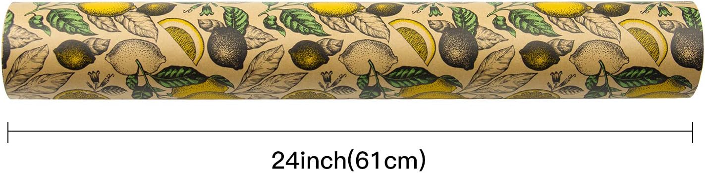 Kraft Wrapping Paper Roll - Lemon Design Great for Summer, Holiday and Special Occasion Wrap - 24 inches X 100 feet