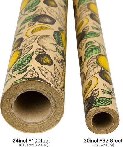 Kraft Wrapping Paper Roll - Lemon Design Great for Summer, Holiday and Special Occasion Wrap - 24 inches X 100 feet