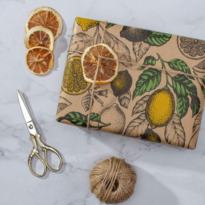 Kraft Wrapping Paper Roll - Lemon Design Great for Summer, Holiday and Special Occasion Wrap - 24 inches X 100 feet