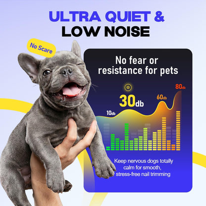 Whisper-Quiet Dog Nail Grinder Kit 50%More Powerful for Sensitive Dogs,Cats | 6-Speed Pet Nail Clippers & Trimmers with 4 LED Lights,3 Grinding Bits, No Over-Cutting,Stress-Free Grooming Set for All Pets