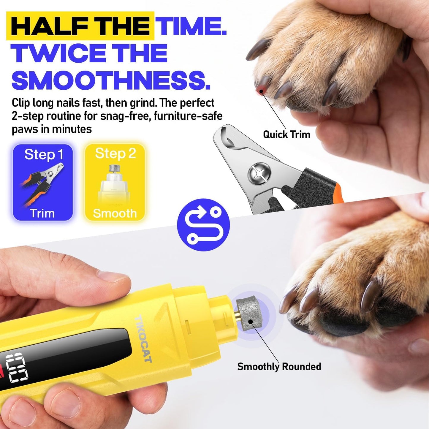 Whisper-Quiet Dog Nail Grinder Kit 50%More Powerful for Sensitive Dogs,Cats | 6-Speed Pet Nail Clippers & Trimmers with 4 LED Lights,3 Grinding Bits, No Over-Cutting,Stress-Free Grooming Set for All Pets