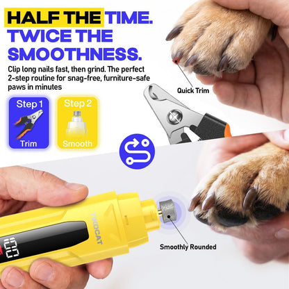 Whisper-Quiet Dog Nail Grinder Kit 50%More Powerful for Sensitive Dogs,Cats | 6-Speed Pet Nail Clippers & Trimmers with 4 LED Lights,3 Grinding Bits, No Over-Cutting,Stress-Free Grooming Set for All Pets