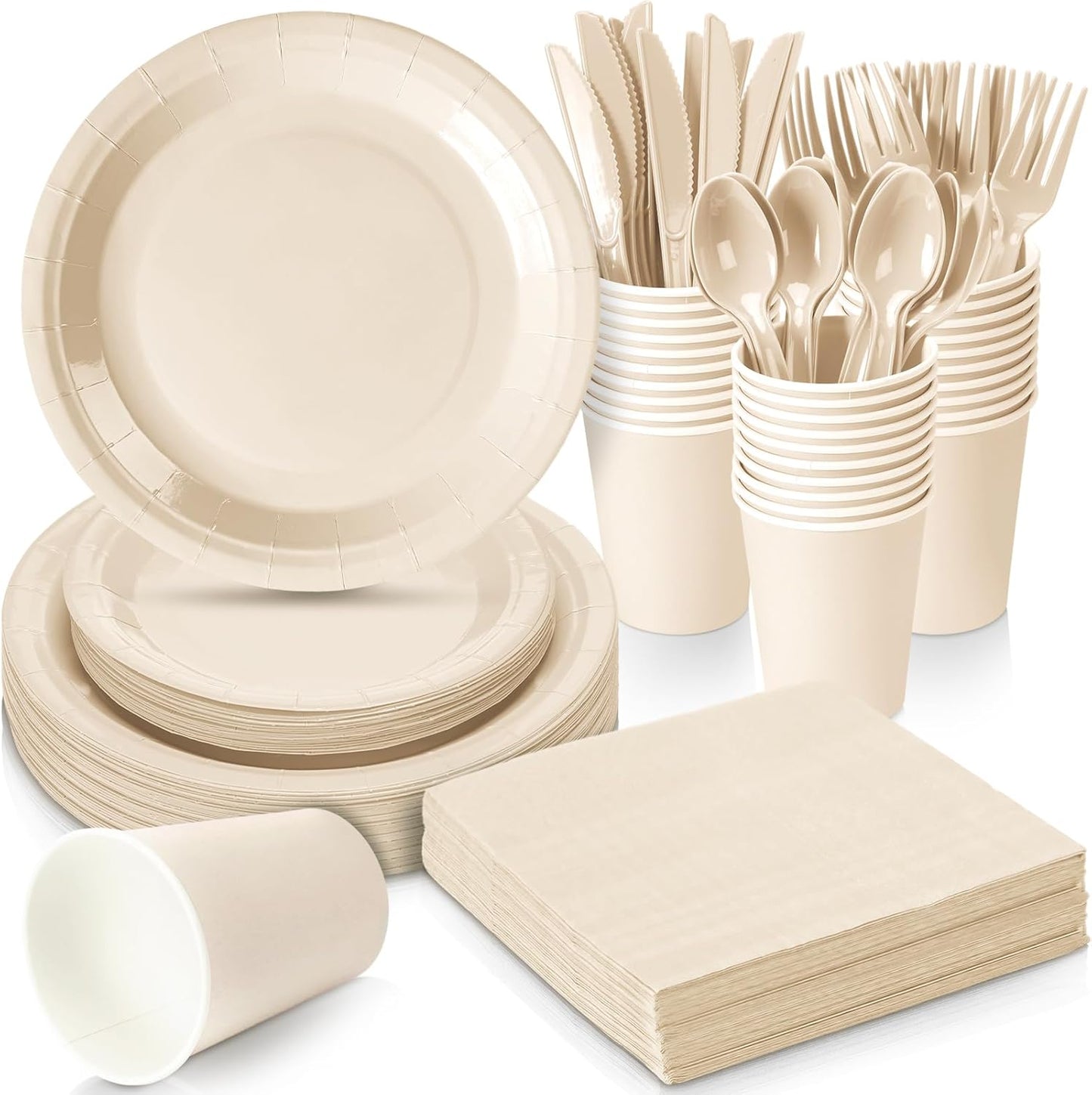 350 Pcs Bridal Shower Decorations Baby Shower Party Supplies Include Plates Cups and Napkins Sets with Plastic Forks Knives Spoons for Wedding Birthday (Light Yellow)