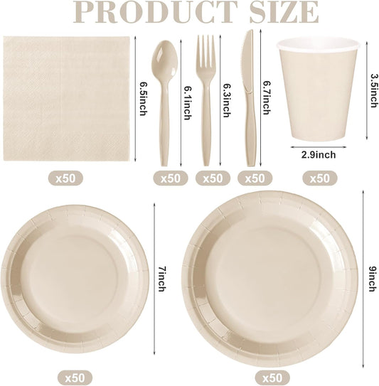350 Pcs Bridal Shower Decorations Baby Shower Party Supplies Include Plates Cups and Napkins Sets with Plastic Forks Knives Spoons for Wedding Birthday (Light Yellow)