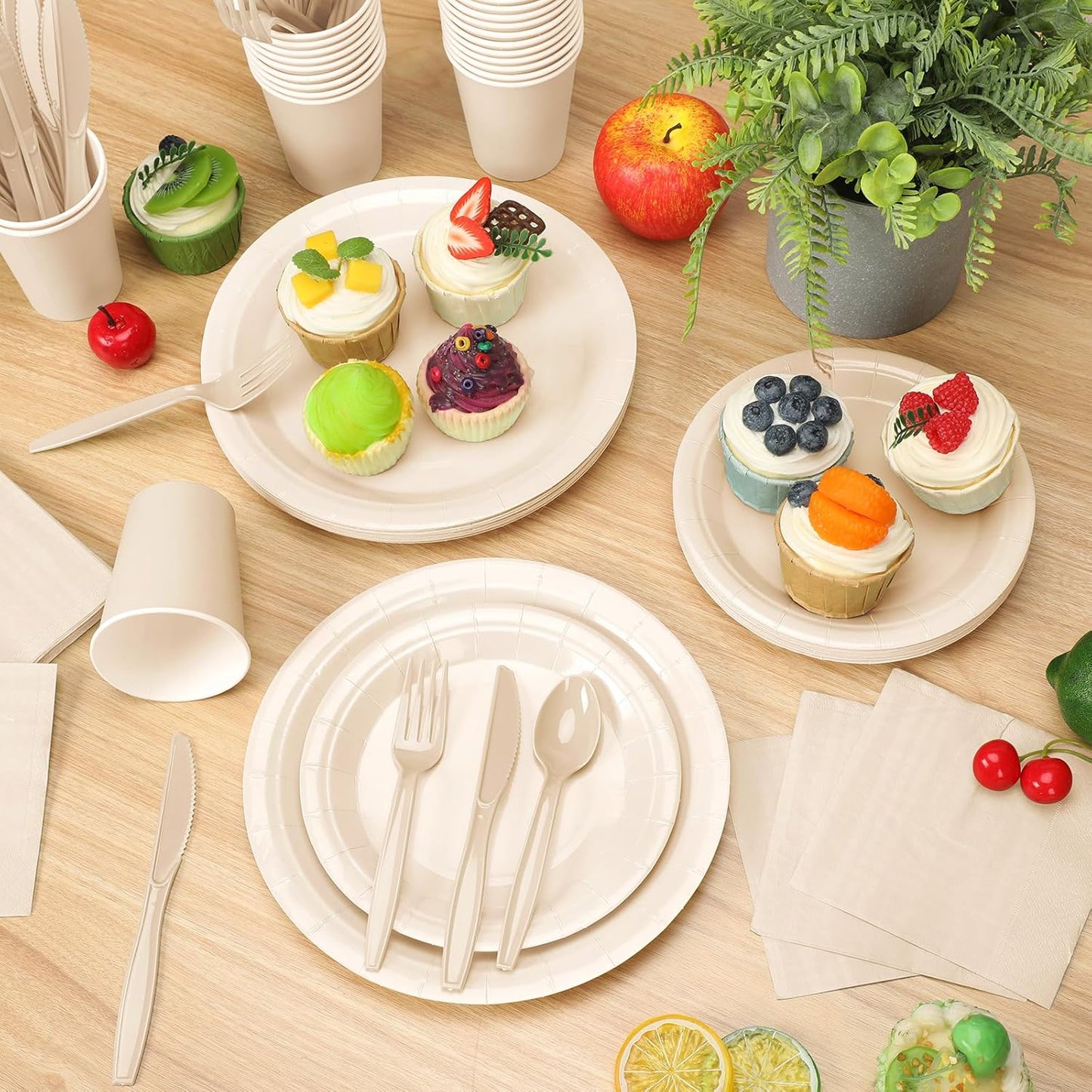 350 Pcs Bridal Shower Decorations Baby Shower Party Supplies Include Plates Cups and Napkins Sets with Plastic Forks Knives Spoons for Wedding Birthday (Light Yellow)