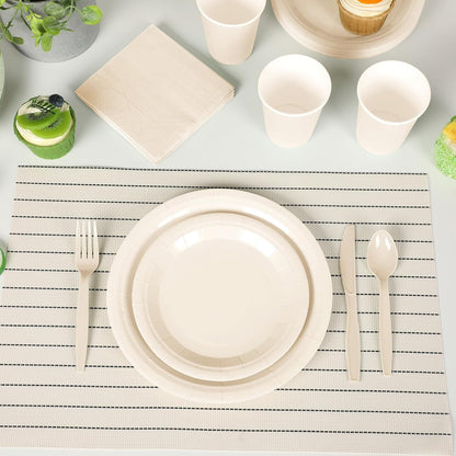 350 Pcs Bridal Shower Decorations Baby Shower Party Supplies Include Plates Cups and Napkins Sets with Plastic Forks Knives Spoons for Wedding Birthday (Light Yellow)
