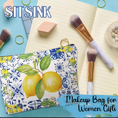 Sitsink Amalfi Coast Souvenir Makeup Bags - Italy Travel Gifts Lemon Themed Party Gifts Accessories Amalfi Coast Boho Cosmetic Bags for Women Bachelorette Besties Bridesmaid