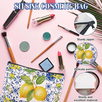 Sitsink Amalfi Coast Souvenir Makeup Bags - Italy Travel Gifts Lemon Themed Party Gifts Accessories Amalfi Coast Boho Cosmetic Bags for Women Bachelorette Besties Bridesmaid