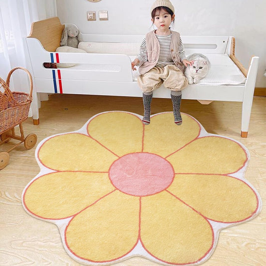 Flower Shaped Area Rug, Soft Floral Washable Round Rug - 39.4" Yellow