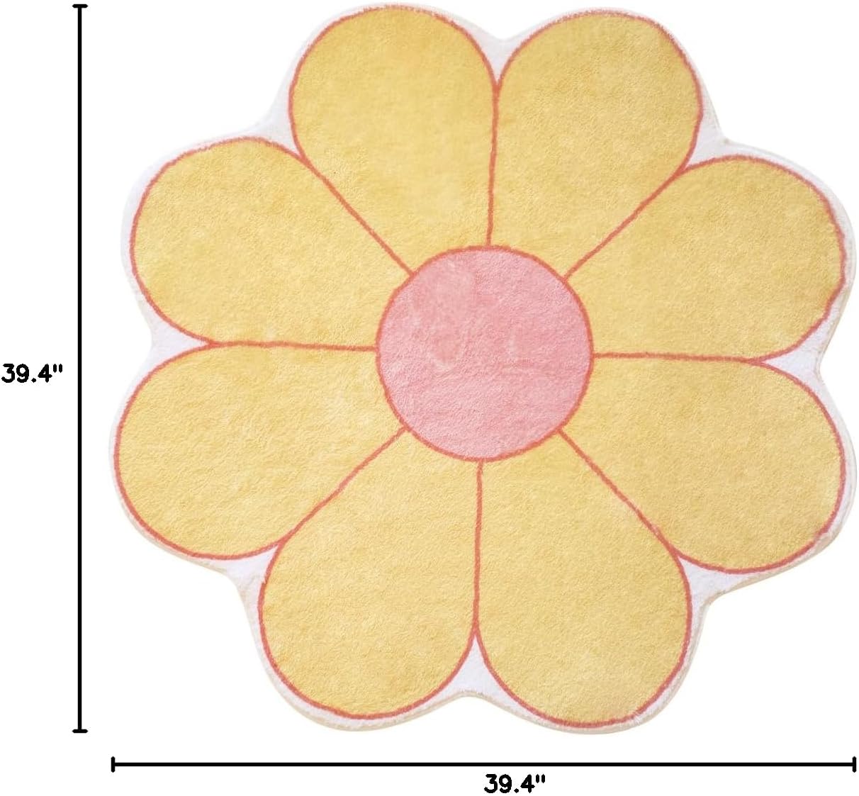 Flower Shaped Area Rug, Soft Floral Washable Round Rug - 39.4" Yellow