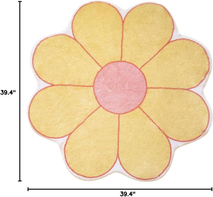 Flower Shaped Area Rug, Soft Floral Washable Round Rug - 39.4" Yellow