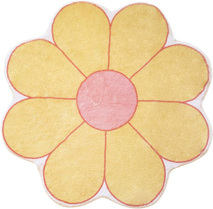 Flower Shaped Area Rug, Soft Floral Washable Round Rug - 39.4" Yellow