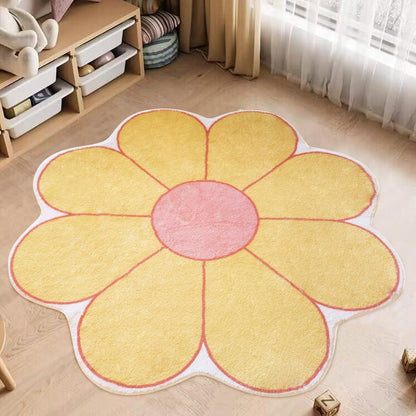 Flower Shaped Area Rug, Soft Floral Washable Round Rug - 39.4" Yellow